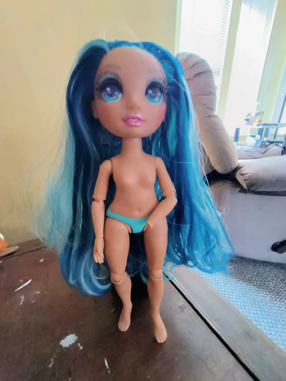 10 Inch Tall Doll With Long Blue Hair
